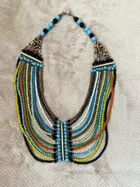 Multi-Strand Colorful Seed Bead Bib Style Necklace